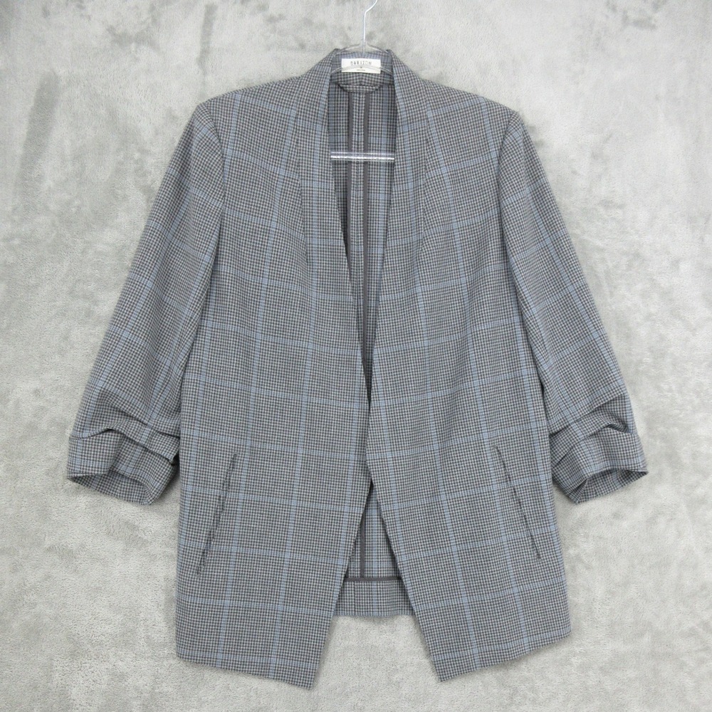 Babaton Blazer Womens Size 12 Plaid Ruched Sleeve Open Power Aritzia Preppy Gray